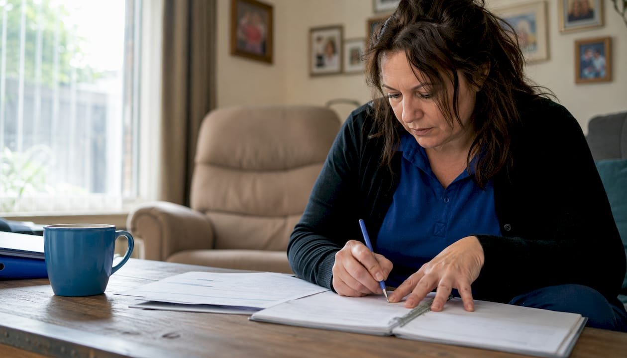 NDIS worker reviewing sleepover shift paperwork